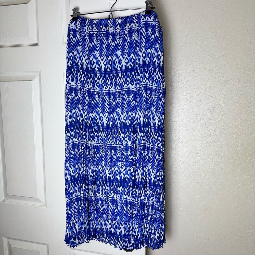 Allison Daley Batik Style Print Gauze Crinkle Midi Skirt Tropical Boho Beach 20W